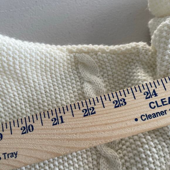 JJ Browne Cardigan Sweater Womens Medium Ivory Textured Cableknit Fringe USA - Picture 7 of 13